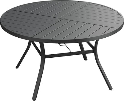 VICLLAX 50" Round Patio Dining Table for 6, All Weather Metal Outdoor Table with 1.57" Umbrella Hole and Surdy Frame for Garden Lawn Deck, Black