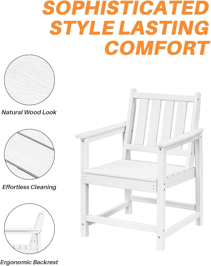 Patio Dining Chair Set of 2, HDPE Outdoor Dining Chair, Ergonomic HDPE Dining Chairs with Deep Seating - Photo 8