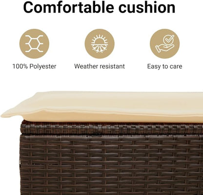 vidaXL Brown Poly Rattan Storage Bench with Cushion - Outdoor Garden Seating & Organization, UV/Weather-Resistant, with Water-Resistant Bag