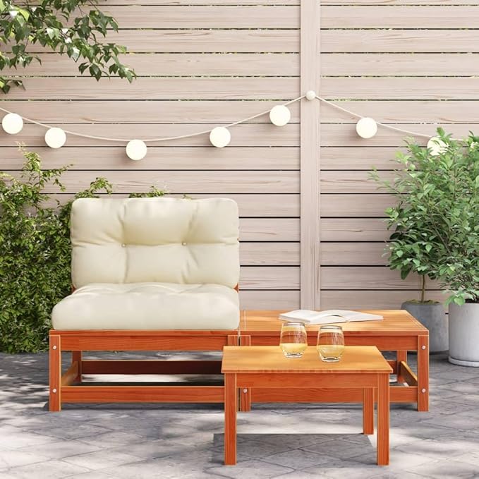 Patio Sectional Sofa with Cushions and Footstool Wax Brown Solid Pine Wood Modular Outdoor Furniture Set for Garden - Photo 3