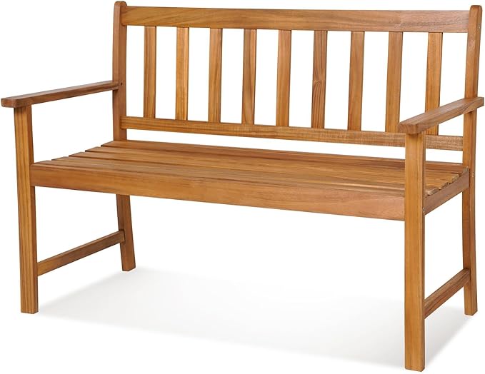 RELAX4LIFE Outdoor Bench Acacia Wood - 2-Person Garden Bench w/800 Lbs Weight Capacity, Slatted Wooden Loveseat w/Backrest & Armrests, Patio Park Chair for Front Porch Poolside Park Backyard (48'')