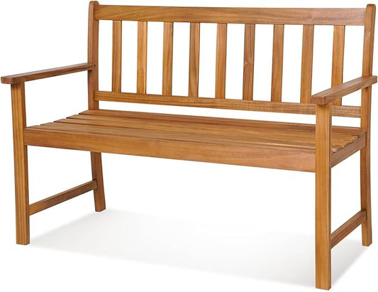 RELAX4LIFE Outdoor Bench Acacia Wood - 2-Person Garden Bench w/800 Lbs Weight Capacity, Slatted Wooden Loveseat w/Backrest & Armrests, Patio Park Chair for Front Porch Poolside Park Backyard (48'')