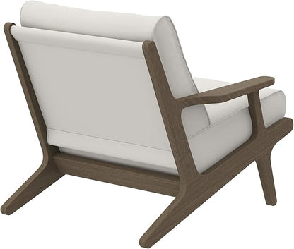 Modway Saratoga Teak Outdoor Lounge Chair in Weathered Gray White – Oversized Patio Accent Armchair with Wood Frame and Weather-Resistant Cushions
