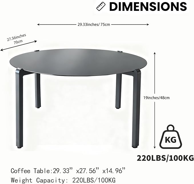 All-Weather Aluminum Outdoor Coffee Table | Modern & Durable Patio Furniture | Perfect for Balcony, Garden, and Poolside | Black (29.5 x 15 in)