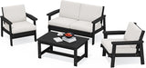 SERWALL HDPE Outdoor Furniture Set, 4 Piece Outdoor Sofa Set, Black Frame with Khaki Cushions - Photo 1