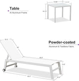 PURPLE LEAF Patio Lounge Chair 2 Pieces White Aluminum Outdoor Chaise Lounge for Pool Backyard Beach with Wheels and - Photo 2
