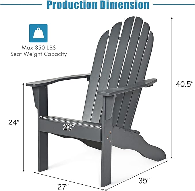 Tangkula Adirondack Chair, Acacia Wood Adirondack Lounger Chair, Outdoor Armchairs with Slatted Seating, Weather Resistant