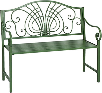 43" Outdoor Metal Garden Bench，Patio Bench，Porch Bench Chair,Outdoor Bench 2-Person,Iron Steel Frame Patio Bench,with Backrest and Armrests,Porch Bench for Poolside, Balcony,Green