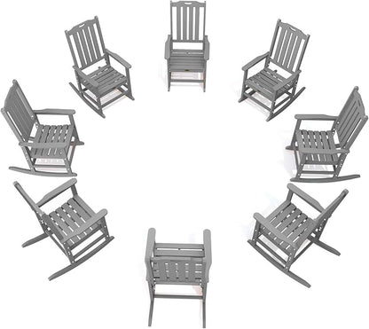 Oversized Rocking Chair Set of 8, Outdoor Rocking Chair for Adults, All Weather Resistant Porch Rocker for Lawn Garden, Grey