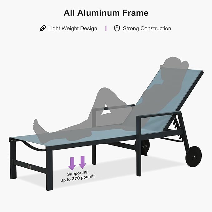 PURPLE LEAF Outdoor Chaise Lounge Set for 2 Aluminum Patio Chaise Lounger Chair with Armrest Adjustable Pool Chaise - Photo 8