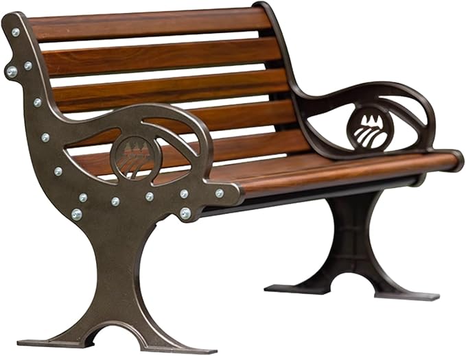 YVYKFZD Outdoor Garden Bench, Cast Aluminum Patio Park Bench, Loveseat Porch Benches with Backrest and Armrests, Weatherproof Leisure Chair Seat for 2-3 People, Easy Assembly(Walnut,150cm/59.0")