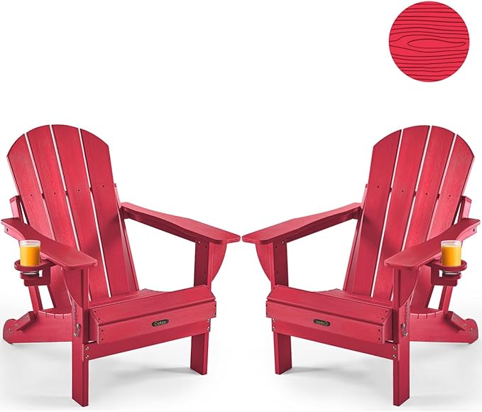 Ciokea Folding Adirondack Chair 2 Pack, Patio Adirondack Chair Weather Resistant, Plastic Fire Pit Chair with Cup Holder - Photo 1