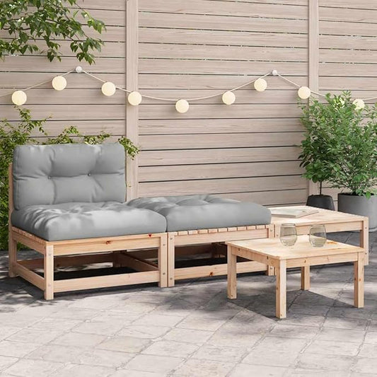 Rustic Outdoor Armless Sofa with Solid Pine Wood and Gray Oxford Fabric Cushions, Weather-Resistant Modular Patio Furniture for Terrace and Garden Seating