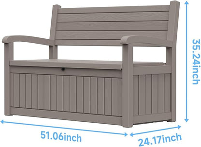 51.06" L x 24.17" W x 35.24" H Outdoor Storage Bench - 70 Gallon Weather-Resistant Resin Rattan-Look Seat (500 lbs Capacity) (Grey)