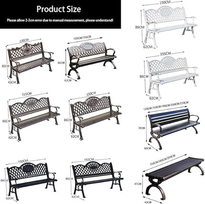 Outdoor Bench Chair Cast Aluminum Park Bench Large All Weather Metal Garden Bench for Backyard Porch Lawn (150cm Black Bench)