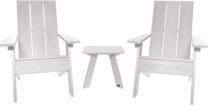 highwood Italica Modern Adirondack 3pc Set, includes 2 Adirondack Chairs and One Side Table, White - Photo 1