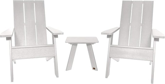 highwood Italica Modern Adirondack 3pc Set, includes 2 Adirondack Chairs and One Side Table, White