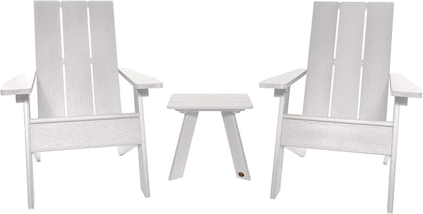 highwood Italica Modern Adirondack 3pc Set, includes 2 Adirondack Chairs and One Side Table, White - Photo 1