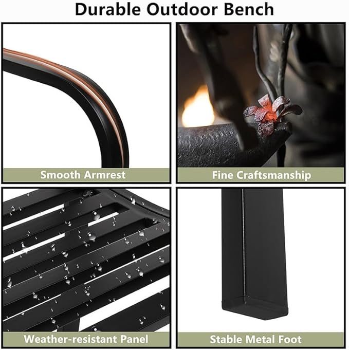 NOLLAM 50" Outdoor Welcome Backrest Cast Bench Garden Bench Patio Park Bench Metal Loveseat Chairs Antique Finish Park Chair Load Bearing: 750 LBS Outdoor Yard Furniture for Patio Park Lawn Yard