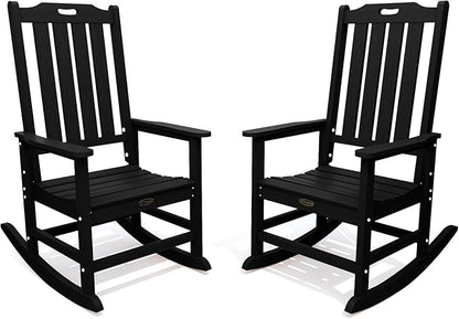 Oversized Rocking Chair Set of 2, Outdoor Rocking Chair for Adults, All Weather Resistant Porch Rocker for Lawn Garden, Black