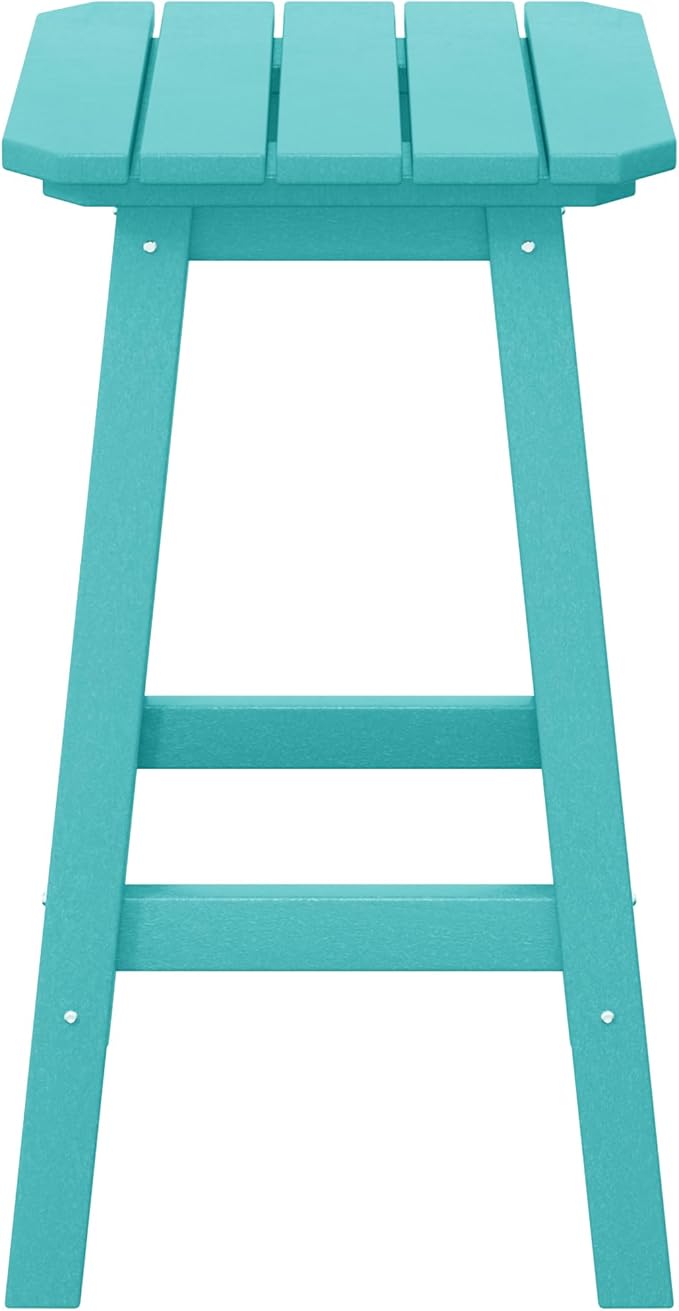 Costaelm 24" Height Outdoor Bar Stools, All-Weather Bar Stools, Adirondack Poly Patio Square Bar Stool for Patio, Deck, Kitchen Counter and Garden, Turquoise