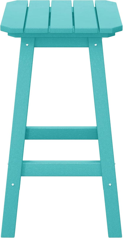 Costaelm 24" Height Outdoor Bar Stools, All-Weather Bar Stools, Adirondack Poly Patio Square Bar Stool for Patio, Deck, Kitchen Counter and Garden, Turquoise