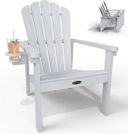 Stackable Adirondack Chair, HDPE All-Weather Adirondack Chairs - Durable and Space Saving, Plastic Outdoor Fire Pit Chairs with Cup Holder,White