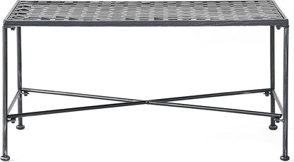 36" Iron Simple Outdoor Rectangular Coffee Table, Modern Courtyard Furniture, Iron Hollowed-Out Grid Surface, Suitable for Placement in The Living Room or Courtyard