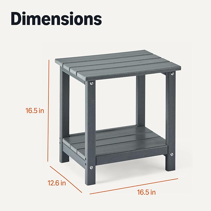 Amazon Basics Outdoor Side Table, 42cm x 32cm x 42cm, Wood-Like Grey, 1-Pack