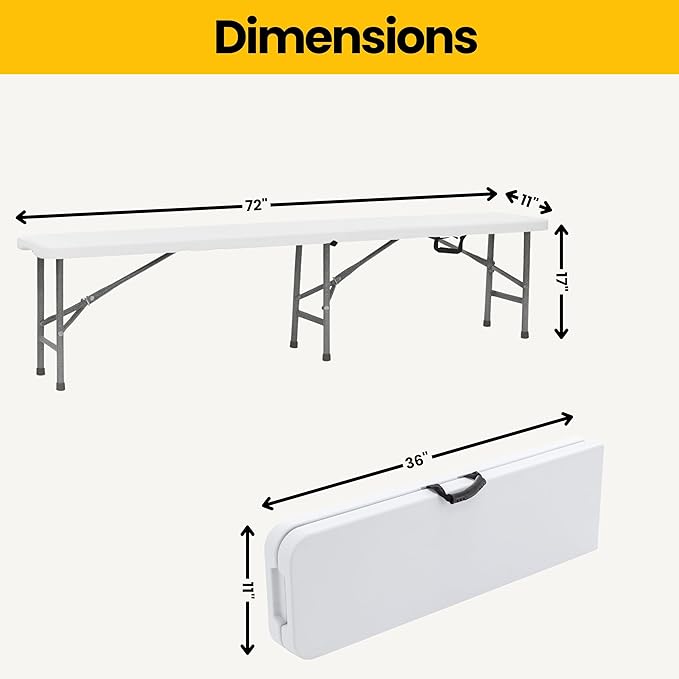 BTEXPERT Set of 2, 6 feet Plastic Folding Bench Indoor Outdoor Portable Picnic Party Garden Dining Seat Camping Soccer Multipurpose Activities w/Handle UV Waterproof Steel Frame Stackable Fold-in-Half