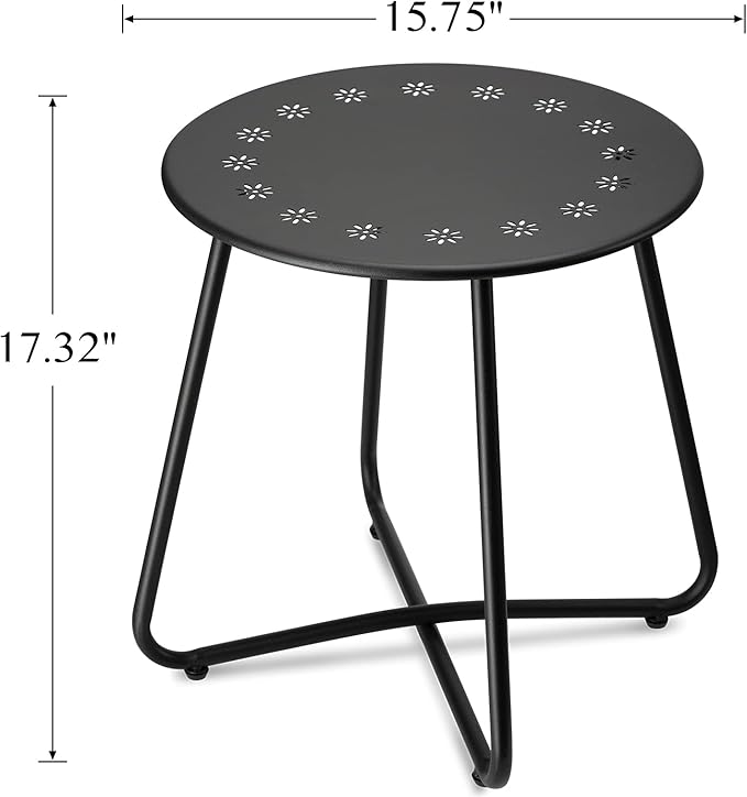 danpinera Outdoor Side Tables with Flower Cut Outs, Weather Resistant Steel Patio Side Table - Photo 3