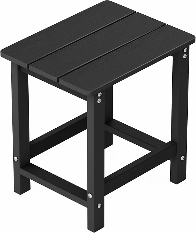 MXIMU Outdoor Side Table for Patio: 16" HIPS Weatherproof Adirondack Table - Small End Tables for Outside Porch Deck Pool Balcony Backyard - Easy Assembly No Maintenance Black