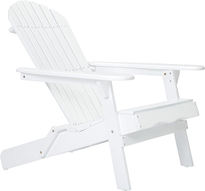 Folding Adirondack Chair, Outdoor White Adirondack Chairs with Wood Texture, Acacia Wood Fire Pit Chairs, All Weather, for Deck Backyard Patio Outdoor Garden