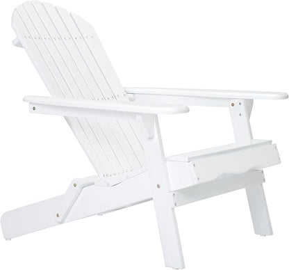 Outdoor Folding Adirondack Lounge Chairs,Acacia Wood Patio Chairs,Slatted Seat and Back,Wooden Handrail Lawn Chairs,Suitable for Lawn, Swimming Pool and Garden (White)