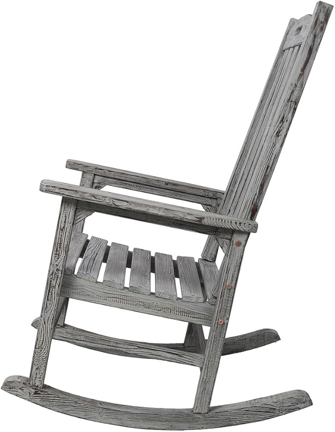 Oversized Wooden Rocking Chair for Porch & Patio, 21" Wide Seat High Back Fir Wood Rocker, Heavy Duty 300 lbs Outdoor Indoor Rocking Chair for Garden, Balcony, Living Room,Gray