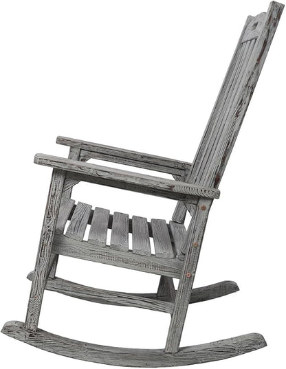 Oversized Wooden Rocking Chair for Porch & Patio, 21" Wide Seat High Back Fir Wood Rocker, Heavy Duty 300 lbs Outdoor Indoor Rocking Chair for Garden, Balcony, Living Room,Gray