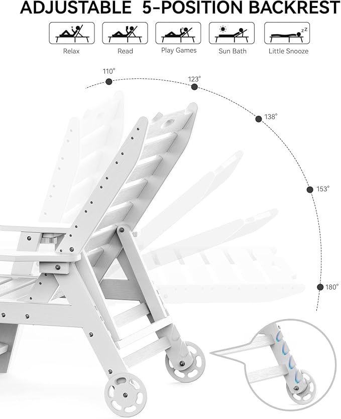 Carauci Lounge Chair Outdoor, HDPE Chaise Lounge with Wheels - Photo 4