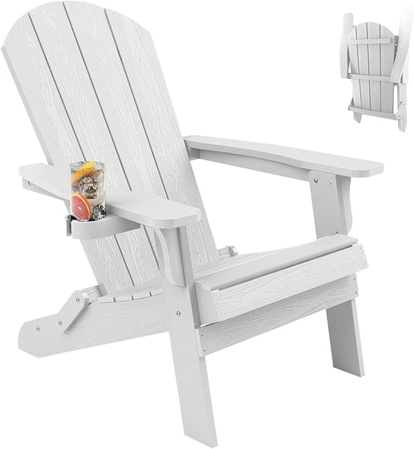 YEFU Adirondack Chair, Oversized Plastic Adirondack Chair Folding Outdoor Chairs with Cup Holder - Photo 1