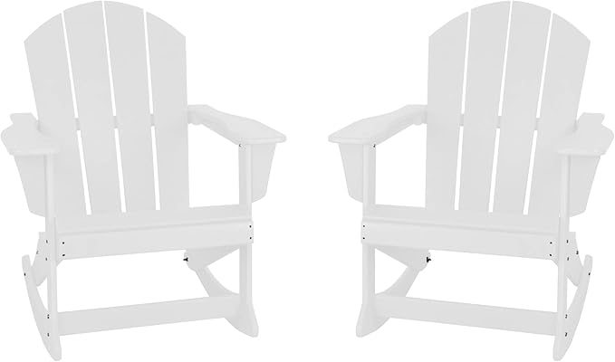 WestinTrends Malibu 2 Piece Set Outdoor/Patio Poly Adirondack Rocking Chairs (2 Seater), White