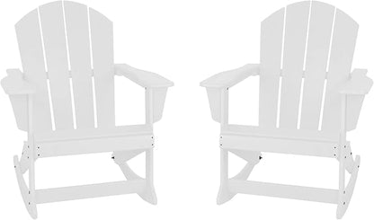 WestinTrends Malibu 2 Piece Set Outdoor/Patio Poly Adirondack Rocking Chairs (2 Seater), White