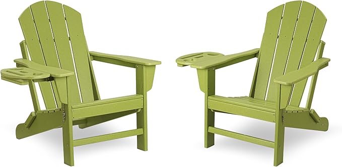 FOOWIN Folding Adirondack Chair Set of 2, HDPE Adirondack Chairs with Cup Holder - Photo 1