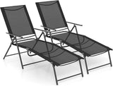 Tangkula Outdoor Lounge Chairs Set of 2, Patio Folding Chaise Recliner with 6-Level Backrest - Photo 1