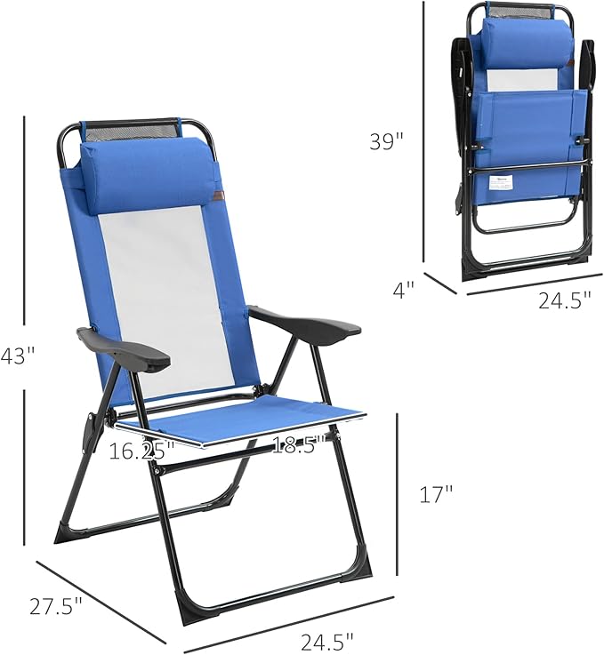 Outsunny Folding Patio Dining Chairs Set of 2, Outdoor Deck Chair with Removable Headrest - Photo 3