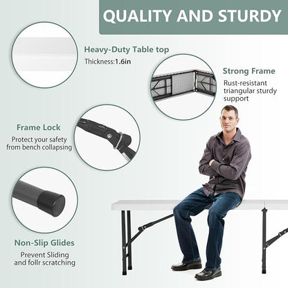PayLessHere Portable 6 FT Plastic Folding Bench for Outdoor Use, Complete with Carrying Handle for Picnics Camping Dining Parties (1)