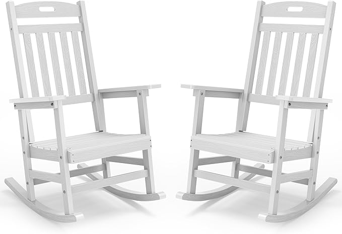 YEFU Outdoor Rocking Chairs Set of 2: Patio Rocking Chair for Adult, Outdoor Rocker Weather Resistant, Easy to Assemble, Safe&Comfortable, White