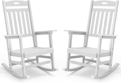 YEFU Outdoor Rocking Chairs Set of 2: Patio Rocking Chair for Adult, Outdoor Rocker Weather Resistant, Easy to Assemble, Safe&Comfortable, White