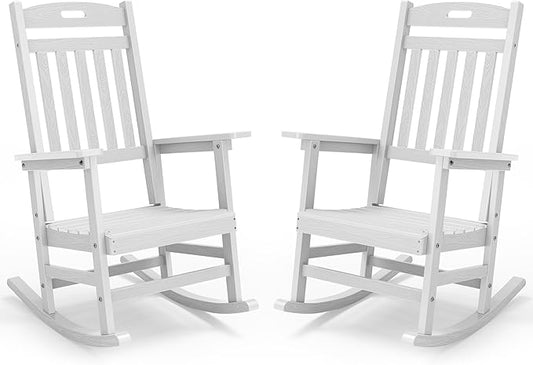 YEFU Outdoor Rocking Chairs Set of 2: Patio Rocking Chair for Adult, Outdoor Rocker Weather Resistant, Easy to Assemble, Safe&Comfortable, White