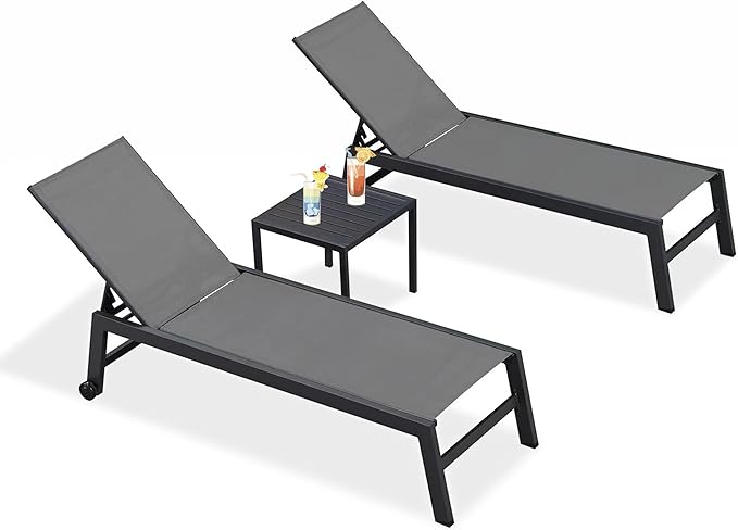 PURPLE LEAF Patio Chaise Lounge Set 4 Pieces Aluminum Outdoor Lounge Chairs with Wheels, Textilene Sunbathing Recliner - Photo 9