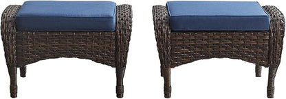 Belord Outdoor Ottomans for Patio Foot Rest - 25 Inch PE Wicker Foot Stool Set of 2 for Patio Furniture Sets,All Weather Rattan Ottoman for Balcony Deck Backyard Brown