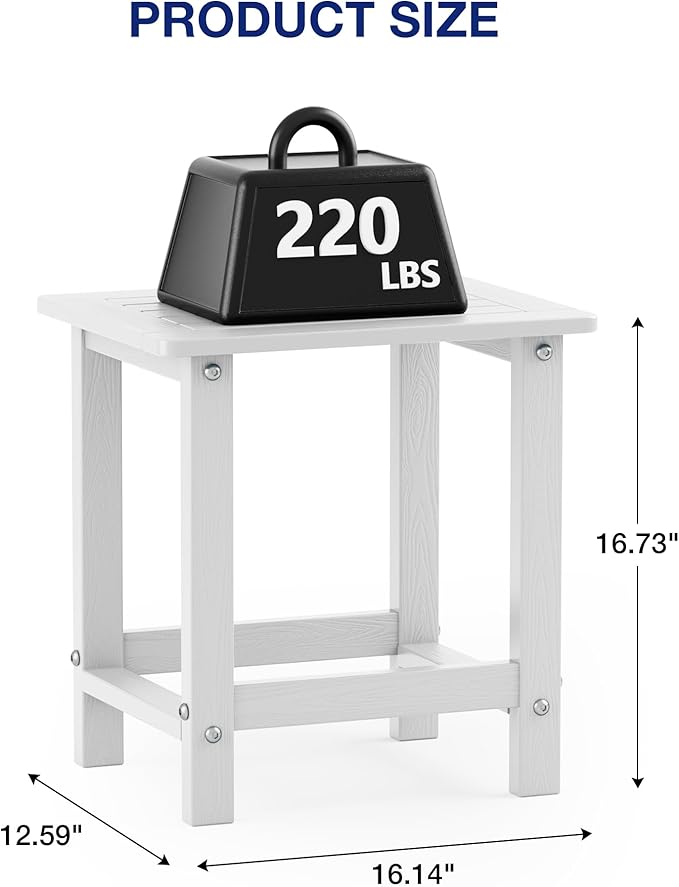 YEFU Outdoor Side Table for Patio: 16" HIPS Weather - Resistant Adirondack Tables Set of 2 - Small Square End Tables for Backyard Pool Porch Balcony - Indoor Outdoor Durable Table White